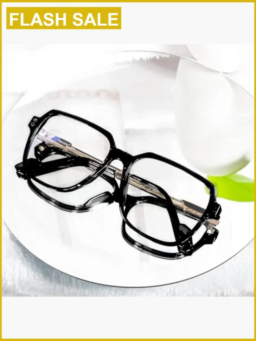 Oversized Square Blue Light Blocking Glasses for Women | Flexible Metal Temples
